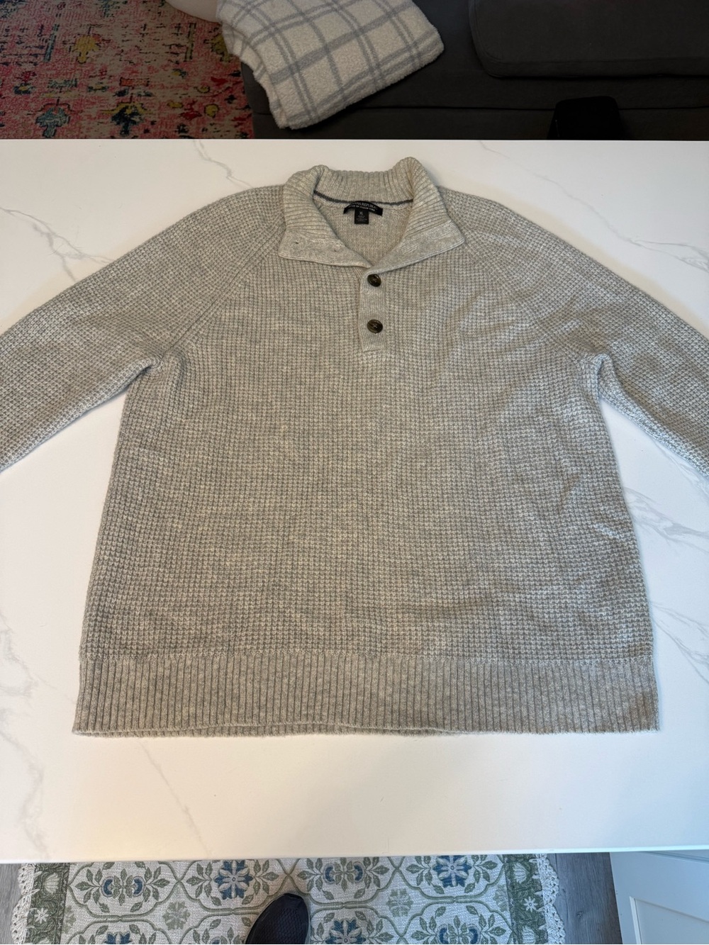 Banana Republic Italian Wool Light Gray Shawl Collar Button Sweater Men’s XL